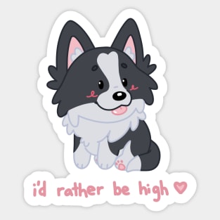 i'd rather be high border collie cute chibi dog Sticker